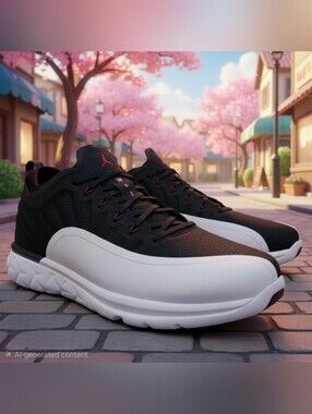 NIKE Jordan 12's Trainer Prime Sneakers. Black & White with Red Accents